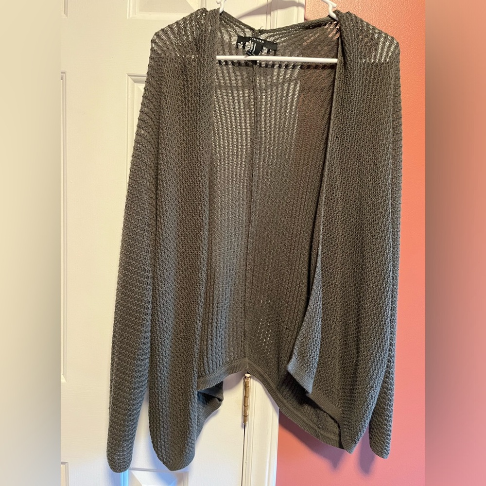 Olive green open knit cardigan
